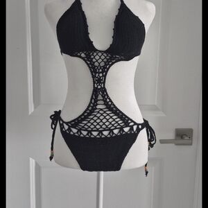 Chic Black Crochet Monokini